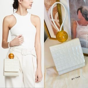 NWT BY FAR Croc Embossed Leather Ball Bag Ivory‎